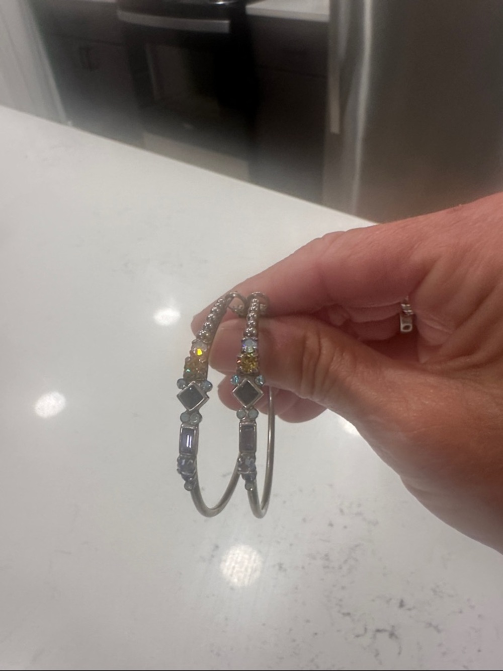 Karen Scott Silver Hoop Earrings with Iridescent Crystal Accents